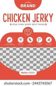 Hot Bold Red Chicken Jerky Dog Snack Packaging Vector Design