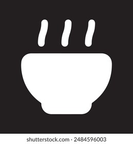 Hot bowl vector icon on black background.