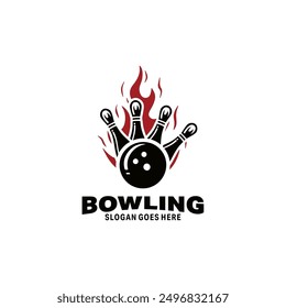 Hot bowling sport logo design vector illustration