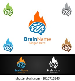 Hot Brain Technology Logo with Think Idea Concept Vector Design