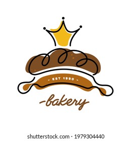 Hot bread with a golden crown and a rolling pin for rolling out the dough on a white background 