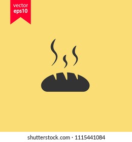 Hot bread icon. Bakery icon. Yellow background. EPS 10 vector flat sign.