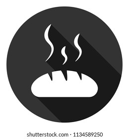Hot bread icon. Bakery icon. Yellow background. Vector flat sign. Gray background with shadow.