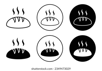 Juego de iconos de pan caliente. panadería de desayuno fresco caliente baguette panes símbolo vector en un estilo negro relleno y delineado.