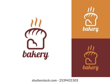 hot bread with love heart logo. classic food snack vector design