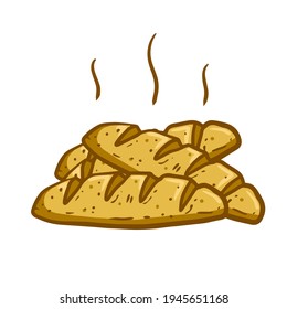 Pan caliente. Conjunto De Loves. Producto agrícola natural. El logo de la panadería. Corteza frita marrón. Ilustración de dibujos animados