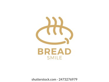 hot bread with smile logo. bakery food linear style vector design