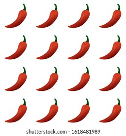 Hot bright red Chilli, chilly pepper seamless hand drawn vector pattern illustration. Bright red peppers kitchen textile, fabric, wrapping paper. Food, hot, spicy, vegetable background, spice. EPS 10