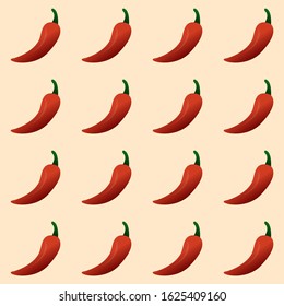 Hot bright red Chilli, chilly pepper seamless hand drawn vector pattern illustration. Bright red peppers kitchen textile, fabric, wrapping paper. Food, hot, spicy, vegetable background, spice. Vector 