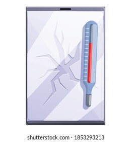 Icono de tableta rota con calor. Caricatura del icono del vector del comprimido roto en caliente para el diseño web aislado en fondo blanco