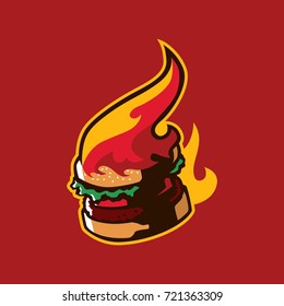 hot burger with fire flame vector illustration