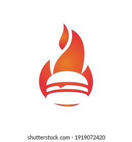 Plantilla de diseño del logotipo del vector de incendio con quemador en caliente. Plantilla de diseño de hamburguesa de comida picante.