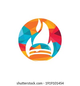 Hot burger fire vector logo design template. Spicy food burger design template.