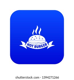 Hot burger icon blue vector isolated on white background
