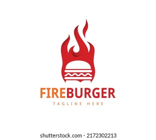 Plantilla de diseño del logotipo de Hot Burger. Diseño del logotipo de la etiqueta de fuego de hamburguesa creativa Vector.