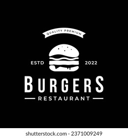 Hot burger logo fresh and tasty retro vintage.Logo for restaurant, business, label, badge and emblem.