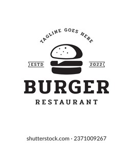 Hot burger logo fresh and tasty retro vintage.Logo for restaurant, business, label, badge and emblem.