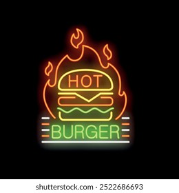 HOT BURGER LOGO, NEON BURGER LOGO, VEKTOR, PNG-DATEIEN 