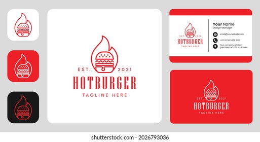 hot burger logo with stationary design