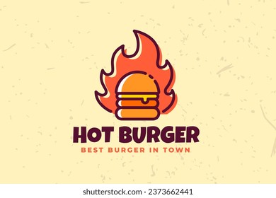 Hot Burger Modern Logo Design Template in Vintage or Retro Style