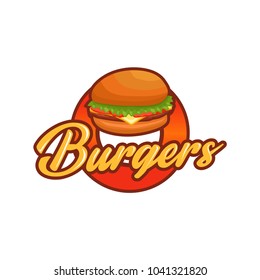 Hot burgers vector logo Badge, fast food, 