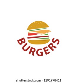 Hot burgers vector logo, fast food, lettering
