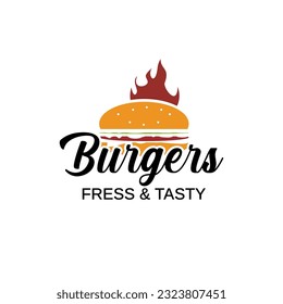 Hot burgers vector logo, fast food