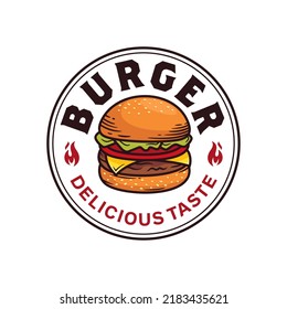 Hot Burgers Vector Logo Illustration. Modern burgers emblem. Vector art.