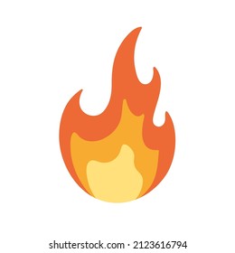 Hot burning bonfire, campfire icon. Fire flame, light. Abstract danger warning of heat and blaze. Inflammable caution sign, pictogram. Flat vector illustration isolated on white background