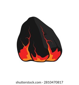 Hot Burning Charcoal Piece with Glowing Embers and Red Flames Vector Illustration on White Background