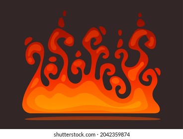 Fuego ardiente. Dibujo cómico de llamas de fuego quemándose, plano. Ilustración vectorial.