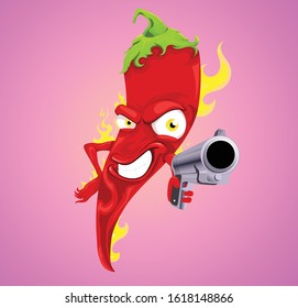 Hot, burning pepper with gun