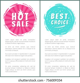 Hot burning sale best choice set of round labels with brush strokes on posters with text vector illustration banners on white background, promo advert