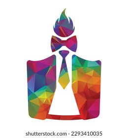 Hot businessman with a torch in the form of a triangle. Vector illustration.