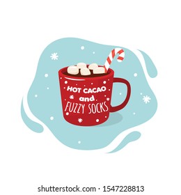 Hot Cacao and Fuzzy socks. Hot chocolate cup. Winter. Christmas. 