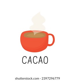 Hot cacao in red mug. Doodle Scandinavian illustration isolated for winter cards print.