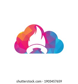 Hot call cloud shape vector logo design concept. Handset and fire icon.