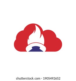 Hot call cloud shape vector logo design concept. Handset and fire icon.