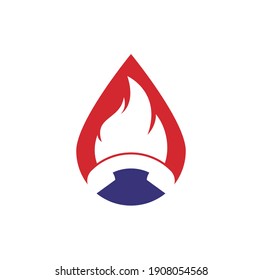 Hot call drop shape vector logo design concept. Handset and fire icon.