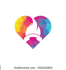 Hot call heart shape vector logo design concept. Handset and fire icon.