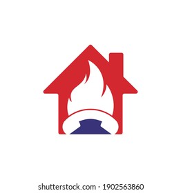 Hot call home shape vector logo design concept. Handset and fire icon.