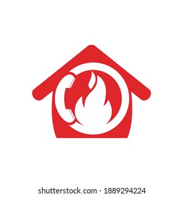 Concepto de diseño de logotipo vectorial de llamada en caliente. Teléfono y fuego con el icono del hogar.	
