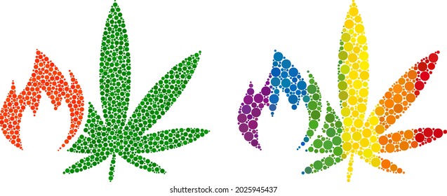 Hot cannabis composition icon of round dots in various sizes and spectrum bright color tints. A dotted LGBT-colored hot cannabis for lesbians, gays, bisexuals, and transgenders.