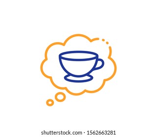 Hot cappuccino sign. Coffee cup line icon. Speech bubble symbol. Colorful outline concept. Blue and orange thin line coffee cup icon. Vector