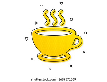 Hot cappuccino sign. Coffee cup icon. Tea drink mug symbol. Yellow circles pattern. Classic coffee cup icon. Geometric elements. Vector