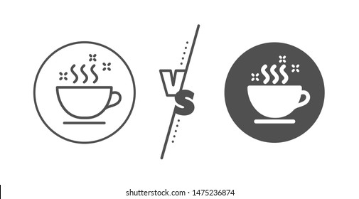 Hot cappuccino sign. Versus concept. Coffee cup line icon. Tea drink mug symbol. Line vs classic coffee cup icon. Vector