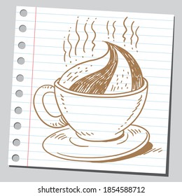 Hot cappuccino. Sketch style illustration.