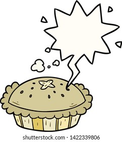 hot cartoon pie fresh out of the oven with speech bubble