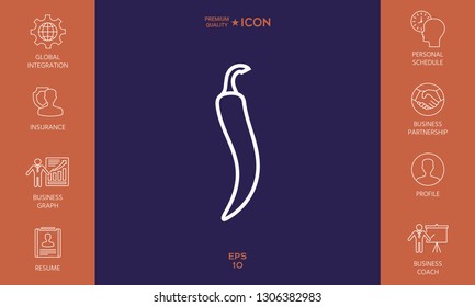 Hot cayenne long slim chili pepper icon. Graphic elements for your design