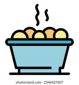 Hot cereal food icon outline vector. Milk bowl. Muesli fruit color flat